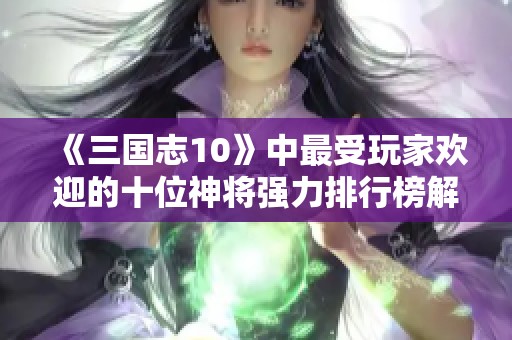 《三国志10》中最受玩家欢迎的十位神将强力排行榜解析